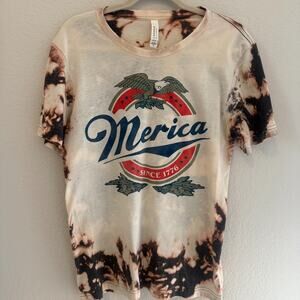 Merica Eagle Graphic Tie Dye T-Shirt Unisex Bleached USA Patriotic Tee Large